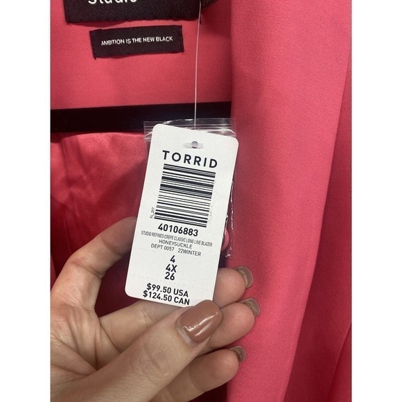 Studio By Torrid Sport Blazer Womens Size 4 Or 4x Hot Pink Crepe Stretch New - Picture 3 of 6